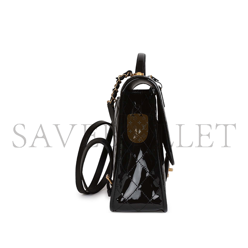 Ch**el large flap backpack black patent antique gold hardware (30*23*10cm)